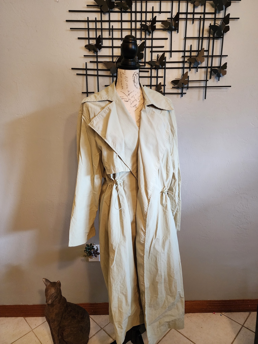 Love Tree Light Sage Green Trench Coat with Drawstring Waist